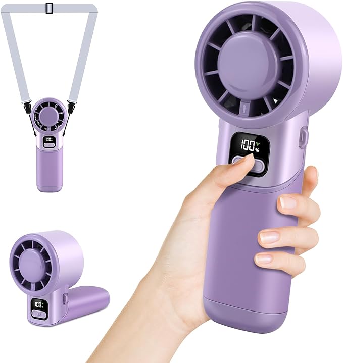 Portable Handheld Fan, 3 in 1 High-Speed Turbo Mini Fans, 3600mAh Rechargeable Personal Fan with LED Display,90°Foldable