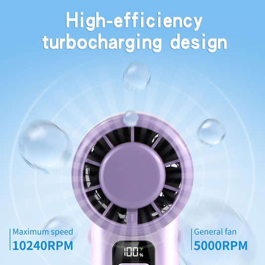 Portable Handheld Fan, 3 in 1 High-Speed Turbo Mini Fans, 3600mAh Rechargeable Personal Fan with LED Display,90°Foldable