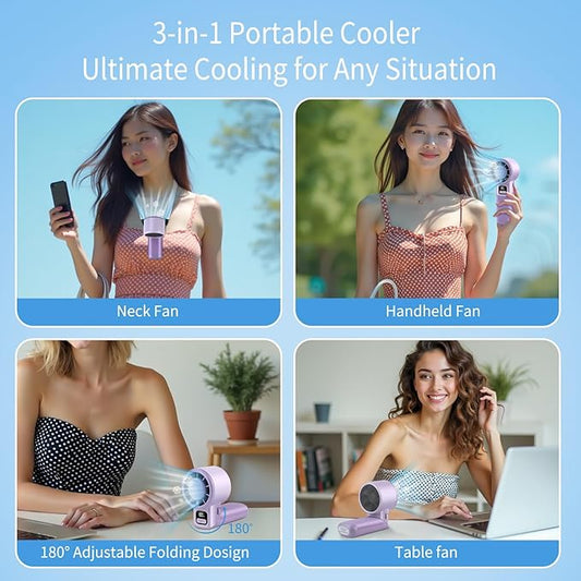 Portable Handheld Fan, 3 in 1 High-Speed Turbo Mini Fans, 3600mAh Rechargeable Personal Fan with LED Display,90°Foldable