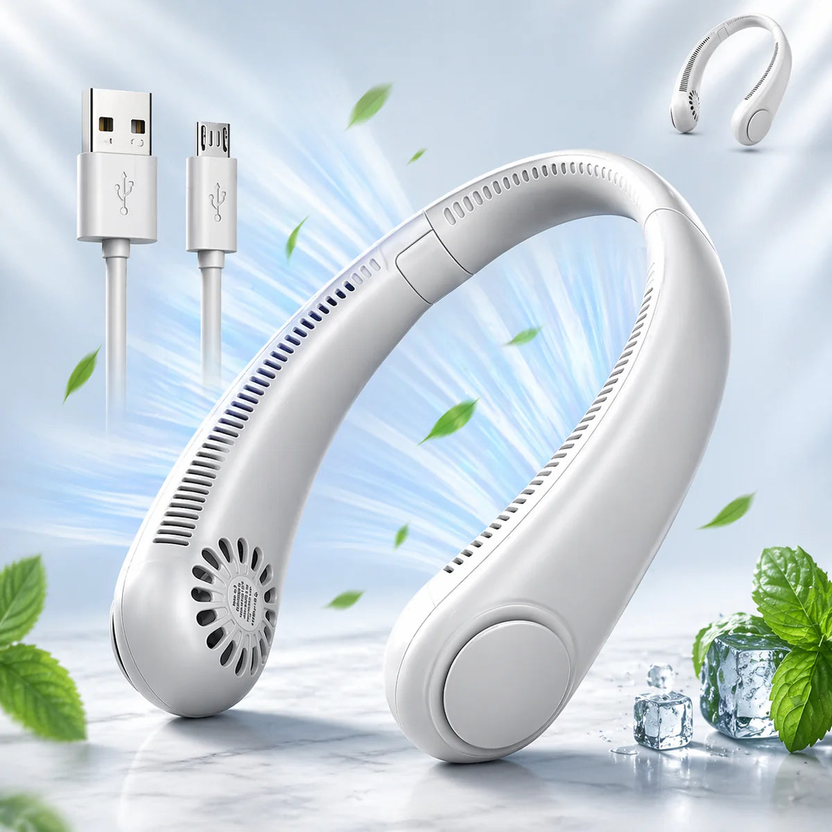 Portable Bladeless Neck Fan – USB Rechargeable Hands-Free Cooling Fan